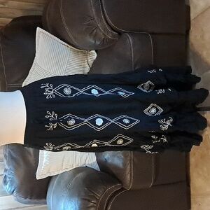 Women Boho Black Embroidered Maxi Skirt with Drawstring Pocket Size S